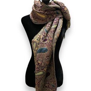 Paisley Damask Print Rectangle Scarf Womens Multicolored Fringe Casual Fall Boho